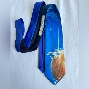 VINTAGE Ralph Marlin Starship Blue Tie Star Trek Sci Fi USA  USS‎ Enterprise 60s